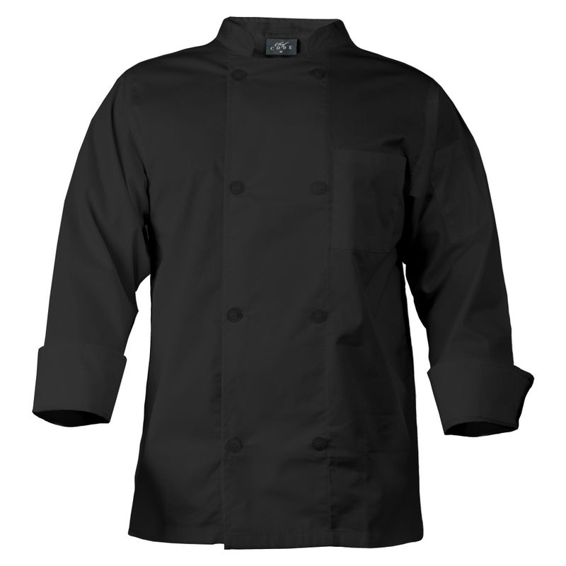Chef Code Chef Coat with 8 Pearl Buttons, Double Breasted Front CC118 Black - Image 1